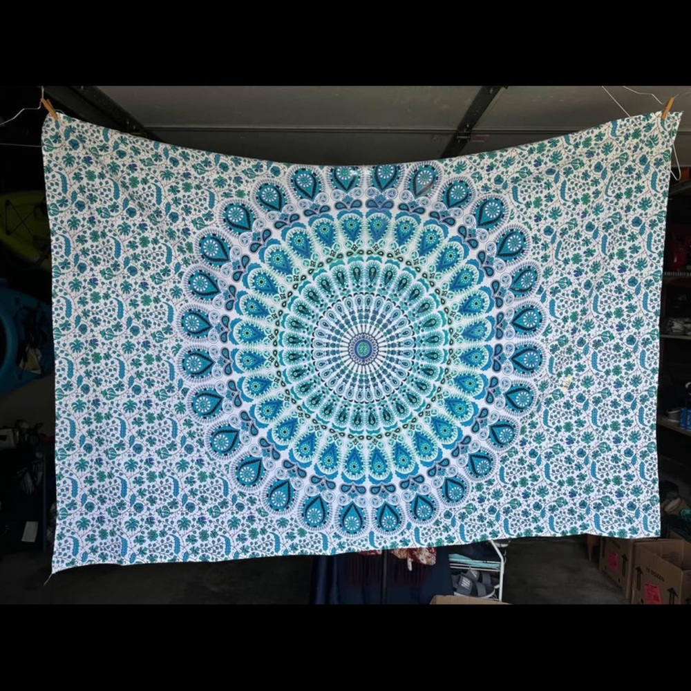 Blue and White Mandala Tapestry
